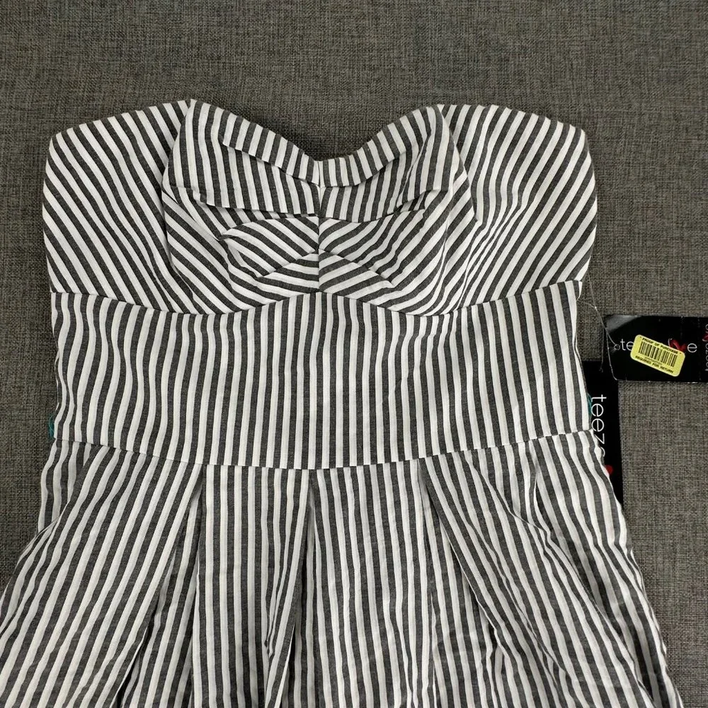 Brand New Teeze Me Dress Strapless Blue & White Size‎ 5 Zipper Closure Cotton